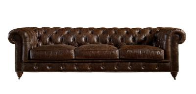 China 5 Star Hotel 3 Seater Chocolate Brown Leather Sofa , Leather Three Seater Settee for sale