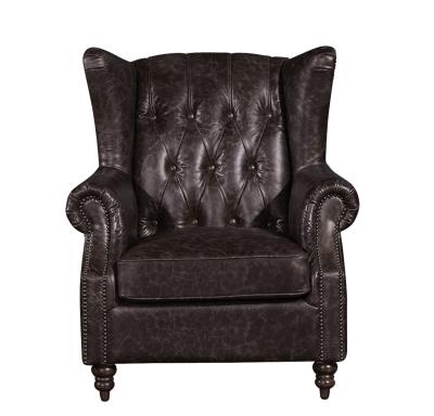 China Retro Distressed Leather Winged Armchair , High Back Upholstered Chairs With Arms for sale