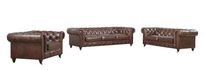 China Classic Oil Wax Vintage Dark Brown Leather Sofa Living Room Commercial Furniture for sale