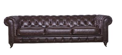 China Reddish Brown Three Seater Leather Sofa High Density Foam / Sponge Solid Structure for sale