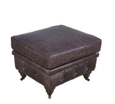 China Sofa Living Room Ottoman Vintage Leather Furniture Wheeled Legs Full Handcraft for sale