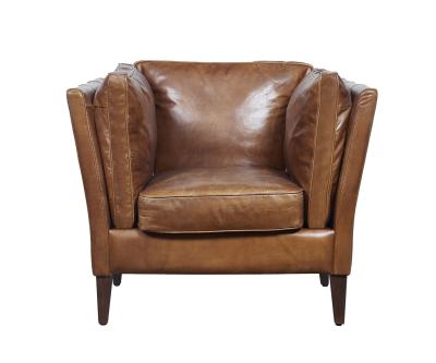 China Cotton Figurine Wooden Leg High Back Leather Armchair , Brown Leather Occasional Chair   for sale