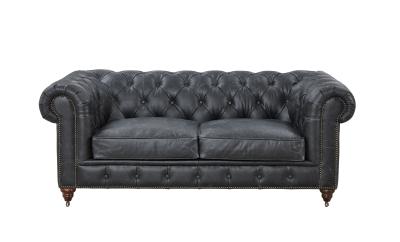 China Vintage Slate Color  2 Seater Leather Sofa Grey , Leather Couch Two Seater Chesterfield Love Seat for sale