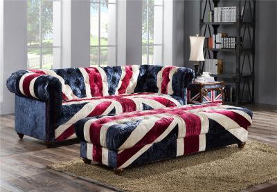 China Velvet Union Jack Three Seater Leather Sofa Hand Work Craft Fabric Buttons for sale