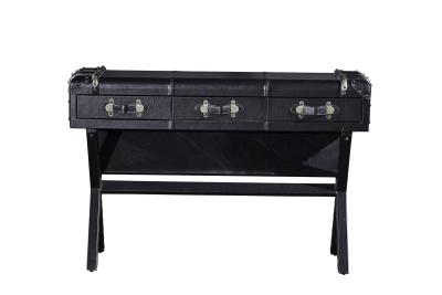 China Vintage Retro Black Steamer Trunk Coffee Table , Leather Top Side Table European Style for sale