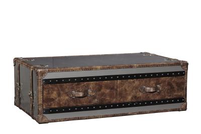 China Stainless Steel Side Coffee Table 1.3M Length 4 Drawers Top Genuine Leather Handle for sale