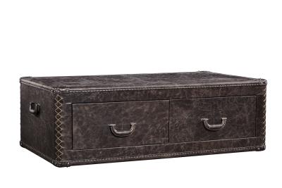 China Dark Brown Leather Covered Coffee Table , Coffee Table Chest With Drawers for sale