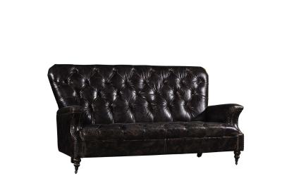 China Durable Linen Black Leather 3 Seater Sofa , Three Seater Leather Couch Wooden Legs for sale