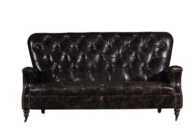 China High Back Three Seater Leather Sofa Vintage Double Color For 5 Star Hotel for sale