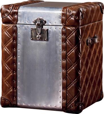 China Vintage Retro Genuine Leather Small Trunk Aluminium Sheet Lifted Cover With Decoration For Home for sale