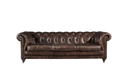 China Full Handwork Vintage Cigar Leather Three Seater Chesterfield Sofa With Deep Buttons for sale