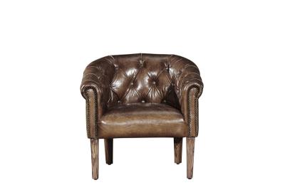 China Vintage Cigar Leather Occasional Chairs With Solid Wood Legs For Home / Office for sale