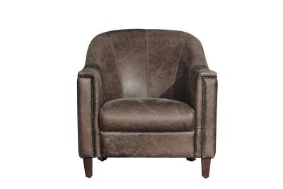 China Home Grey Leather Leisure Armchair With Handwork Brasss Nail Heads Decor for sale