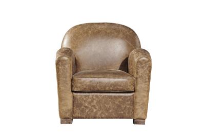 China Classical Top Grain Brown Leather Armchair With Strong Solid Wood Frame for sale