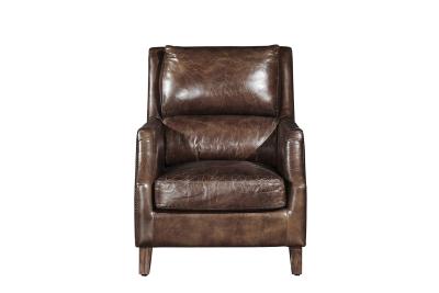 China Industrial Retro Vintage Cigar High Back Leather  Armchair With Solid Wood Legs for sale