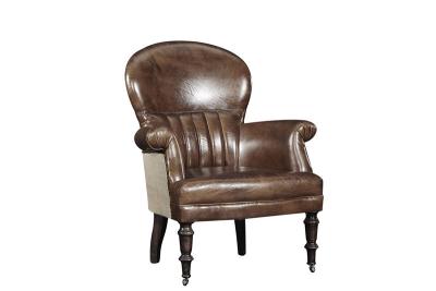 China 32'' American Vintage Cigar Leather High Back  Armchair Solid Wood Legs with wheels for sale