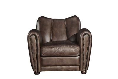 China 35'' Vintage Cigar Leather Leisure Armchair With brass nail heads handworkcraft for sale