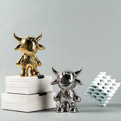 China Modern Minimalist Ceramic Statue Home Accessories Art Bull Sculpture Figurine Living Room Decoration Luxury Ornaments for sale