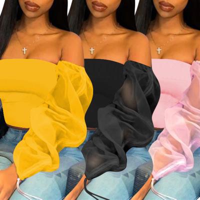 China New Drop Items YD-YD8267 Winter Women's Clothings Anti-Pilling High Streetwear Casual Off Shoulder Long Sleeve Fashionable Sexy Tube Tops for sale