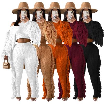 China Anti-Wrinkle You Make Winter Suit TS1186 Ladies Winter Fashionable Casual Solid Color Long Sleeve Fringe Suit Sweater Sets for sale