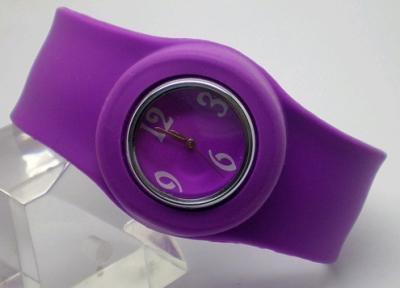 China OEM Yellow / Purple Silicone Slap Bracelet Watch With Customized Logos for sale