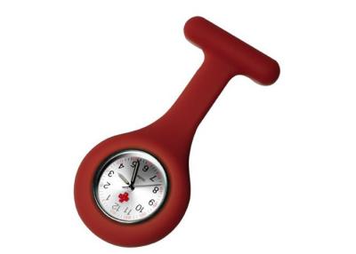 China Red Portable Brooch China Movement Nurse Fob Watch With Silicone Case, Laser Filled Logo for sale