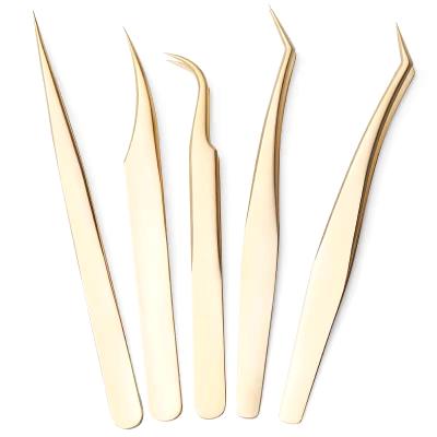 China Precise Closing Professional Lash Tweezer Japanese Steel Straight Tweezers in Gold Color Titanium Tweezers for sale