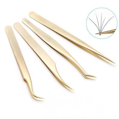 China High Precision Eyelash Extension Durable Golden Stainless Steel Custom Logo Eyelash Tweezers for sale