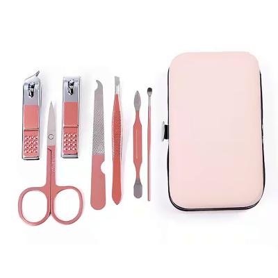 China Beauty Tools For Nails Wholesale 7 Pcs Stainless Steel Nail Clippers Folder Manicure Set Pink Black Pedicure Care Tools for sale