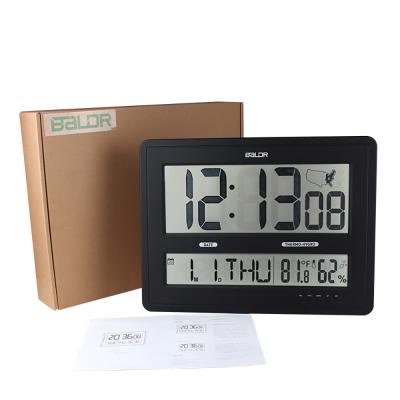 China BALDR Atmoic Calendars RCC Radio Controlled Alarm Clock with Large Temperature and Humidity Display Wall Clock Calendar for sale