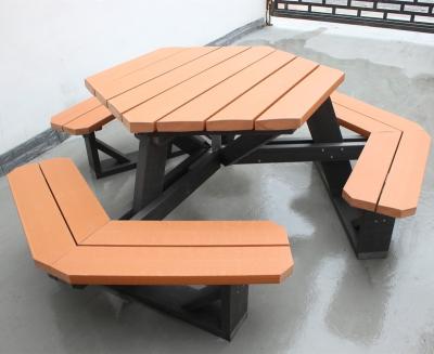 China Contemporary 100% Waterproof And Rust Resistant Outdoor Park Street Patio Recycled HDPE Plastic Garden Wood Tables With Outdoor Bench Tables for sale