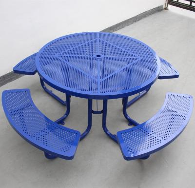 China Modern hot sale waterproof powder coated etc. blue RAL colors outdoor metal iron furniture park street table park benches for sale