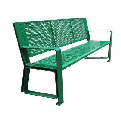 China Modern Outdoor Furniture Powder Coating Blue And Green Perforated Steel Outdoor Garden Bench Picnic Table Steel Frame for sale