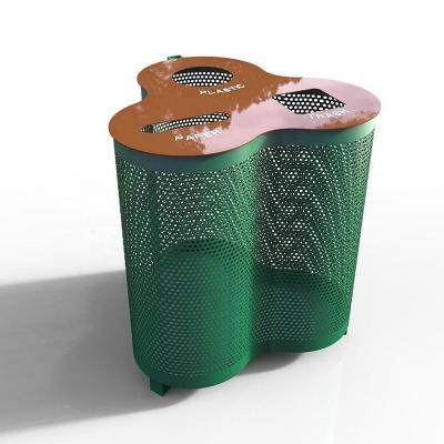 China Sustainable Two Color Perforated Metal Mesh Public Trash Bin , Wire Bin For Garden / Park / Shopping Mall for sale