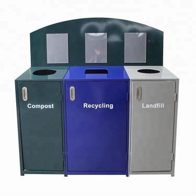 China Large Capacity Sustainable Powder Coated Outdoor Metal Trash Container Recycling Trash Can / Trash Can for sale