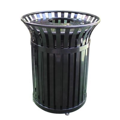 China Sustainable Powder Coated Outdoor Garbage Receptacle Park Street Public Metal Flat Bar Wholesale 36 Gallon Steel Slat Trash Cans for sale