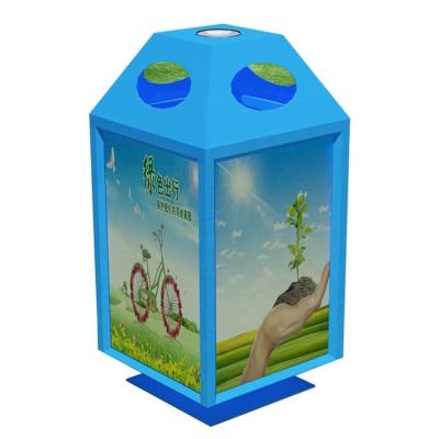 China Sustainable Painted Metal Trash Can / Metal Advertising Litter Bin Garbage Bin for sale