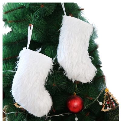 China Wholesale White Christmas Stocking Hot Sale Cotton Christmas Tree Decorations Gift Bag for sale