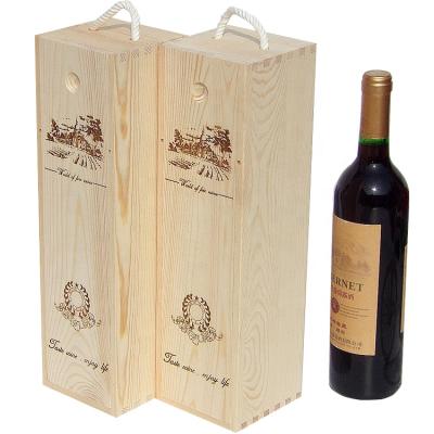 China One Bottle Recyclable Wooden Wine Packaging Boxes Wholesale Raw Wooden Wine Box With Slide Lid for sale