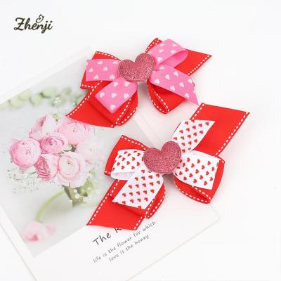 China European and American style 6 inch multi-layer hairpin printed children's hair ribbon heart bow babies Valentine's Day hair clips hair accessories for sale