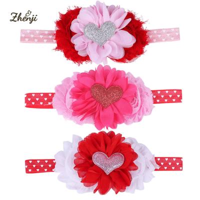 China Sweet Children Headdress Valentine's Day Girls Love Elastic Hair Band Trims Flower Baby Heart-Shaped Headbands for sale