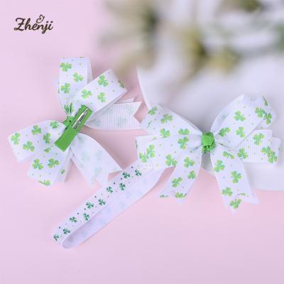 China Sweet St. Patrick's Day Double-Layer Clover Bow Girls' Day Bow Hairpins Hair Band for sale