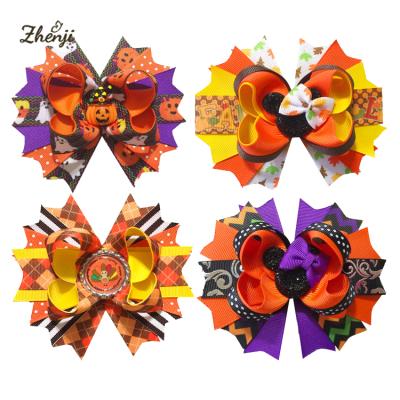 China European and American Style Children's Halloween Thanksgiving Turkey Hair Bows Fall Autumn Ribbon Hair Clips Girl Hair Accessories for sale