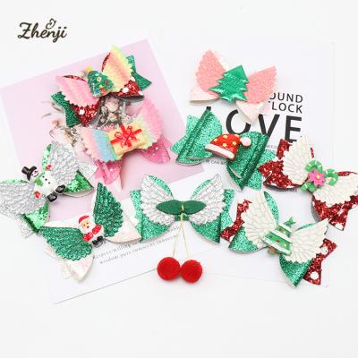 China European and American style 2022 new style 3 inch baby sparkle Christmas hair bow hair clips hair accessories for sale