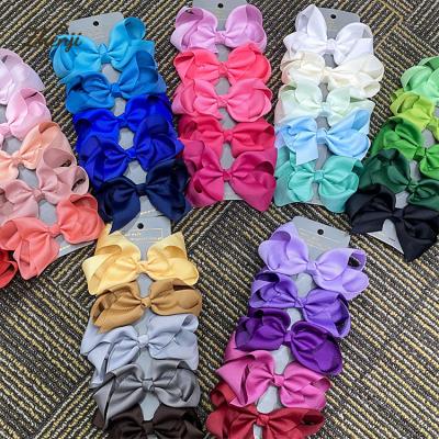 China 5pcs/card 4inch fashion rainbow unicorn polka dot plaid ribbon hair bow hairpin set girls hair accessories for sale