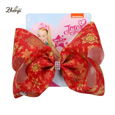 China European and American style children's red year the new 8 inch over size jojo siwa snowflake ribbon hair bow hair accessories for girls for sale