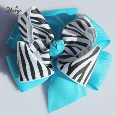 China Beautiful 4.5 Inch Ribbon Hair Bow Fashion Zebra Print Double Layers With Clip Girls Hair Accessories Headdress for sale