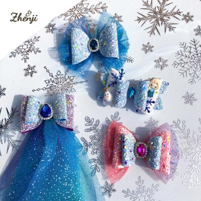 China Fashion Children Glitter Frozen Baby Hair Bow Exquisite Snowflake Hair Clip For Babies for sale