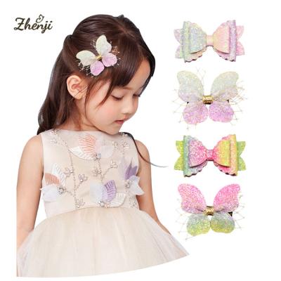 China Soft Hair Pin Girls Hair Accessories Glitter Bow Baby Butterfly Hair Bow Kids Clips for sale