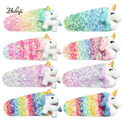 China Fashion Hot Cute Glitter Unicorn Glitter BB Snap Hair Clip For Babies for sale